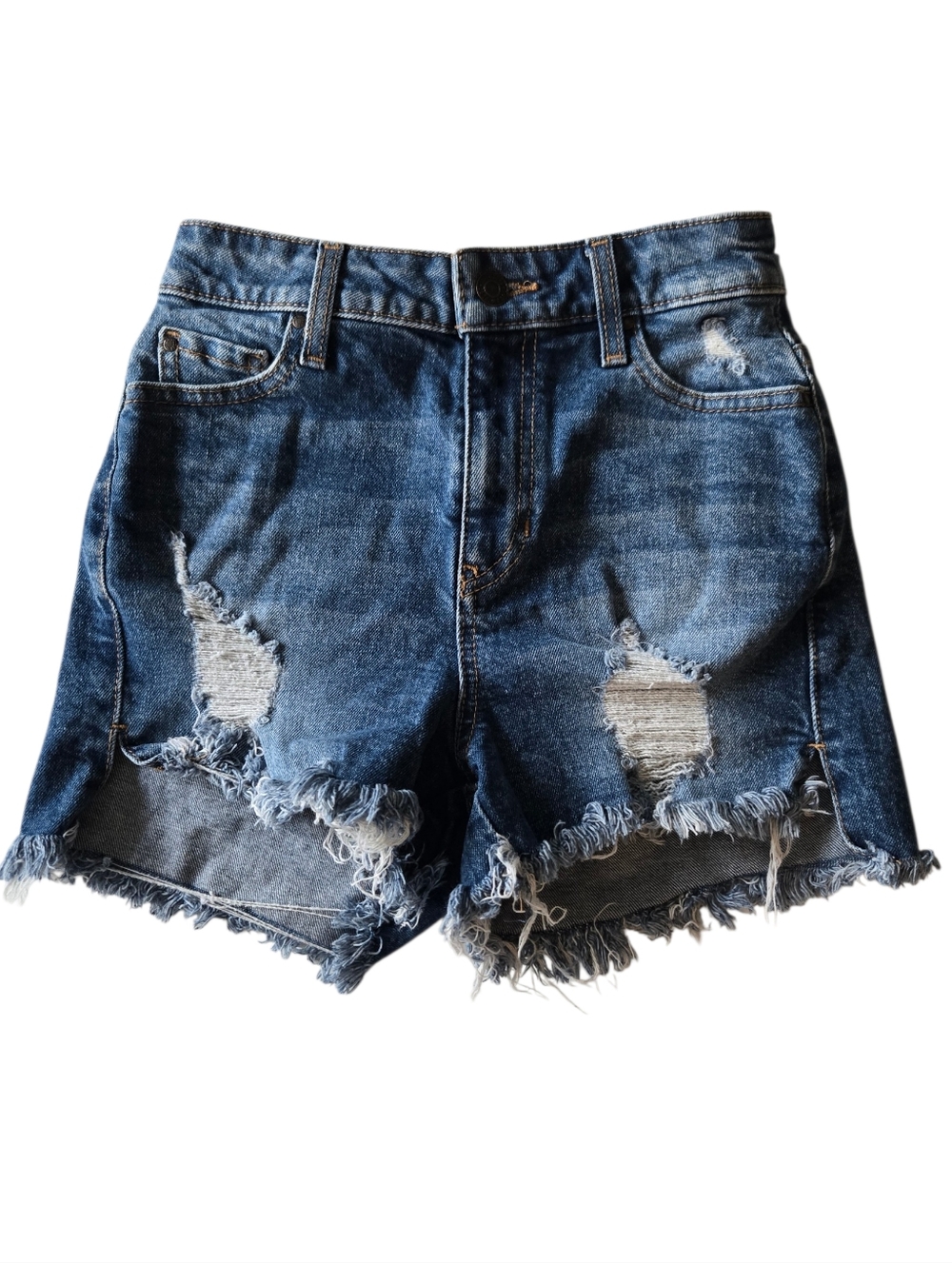 Vintage Guess Denim Shorts 24 Distressed Frayed Hem Y2K Mid Rise Cutoff